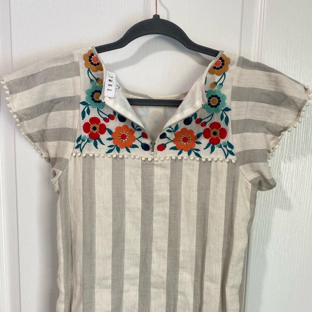 THML Anthropologie Floral Embroidered Striped Cotton Boho Dress - Picture 8 of 8